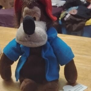 Plush Toy with Red Hat and Blue Jacket